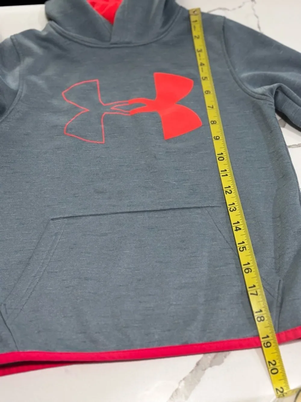 Under Armour Kids Heather Gray Hoodie with Bright Red-Orange Logo Boys Small
